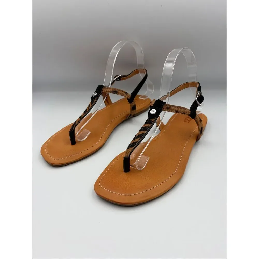 UGG Maddena T-Strap Calf Hair Buckle Sandal in Butterscotch Size 8.5